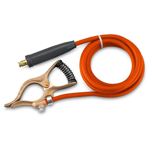 Trystar Premium Welding Cable 2/0 Orange  10 FT  Black Male 2MPC / 300A Pipe-Style Copper Ground Clamp TSWC20OR10-BKM-CGC3